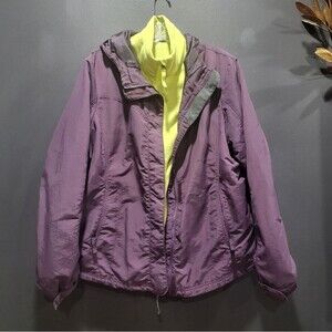 Eddie Bauer 2-N-1 Fleece Windbreaker Hooded Jacket Women Purple Green XL